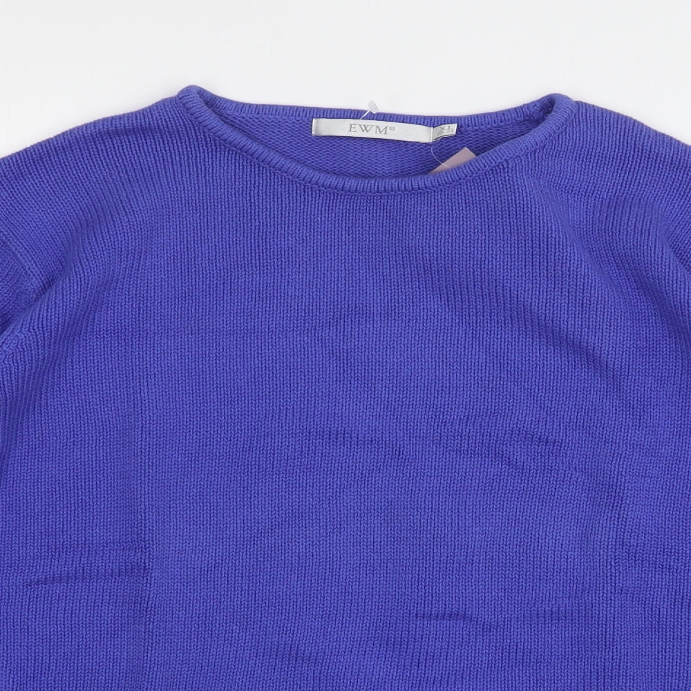 EWM Womens Blue Round Neck  Cotton Pullover Jumper Size 22