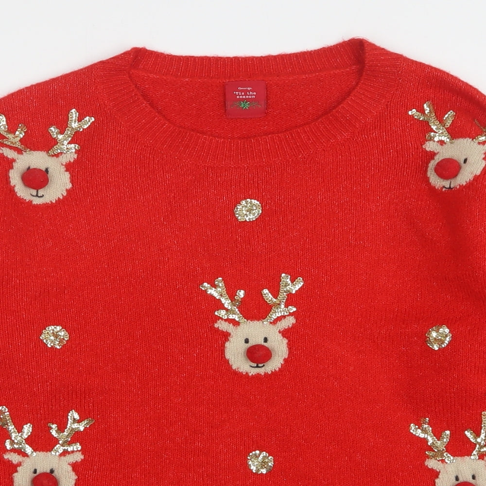George Womens Red Round Neck  Acrylic Pullover Jumper Size M   - Christmas