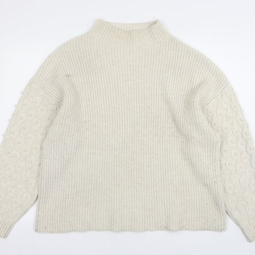 George Womens Beige High Neck  Acrylic Pullover Jumper Size M