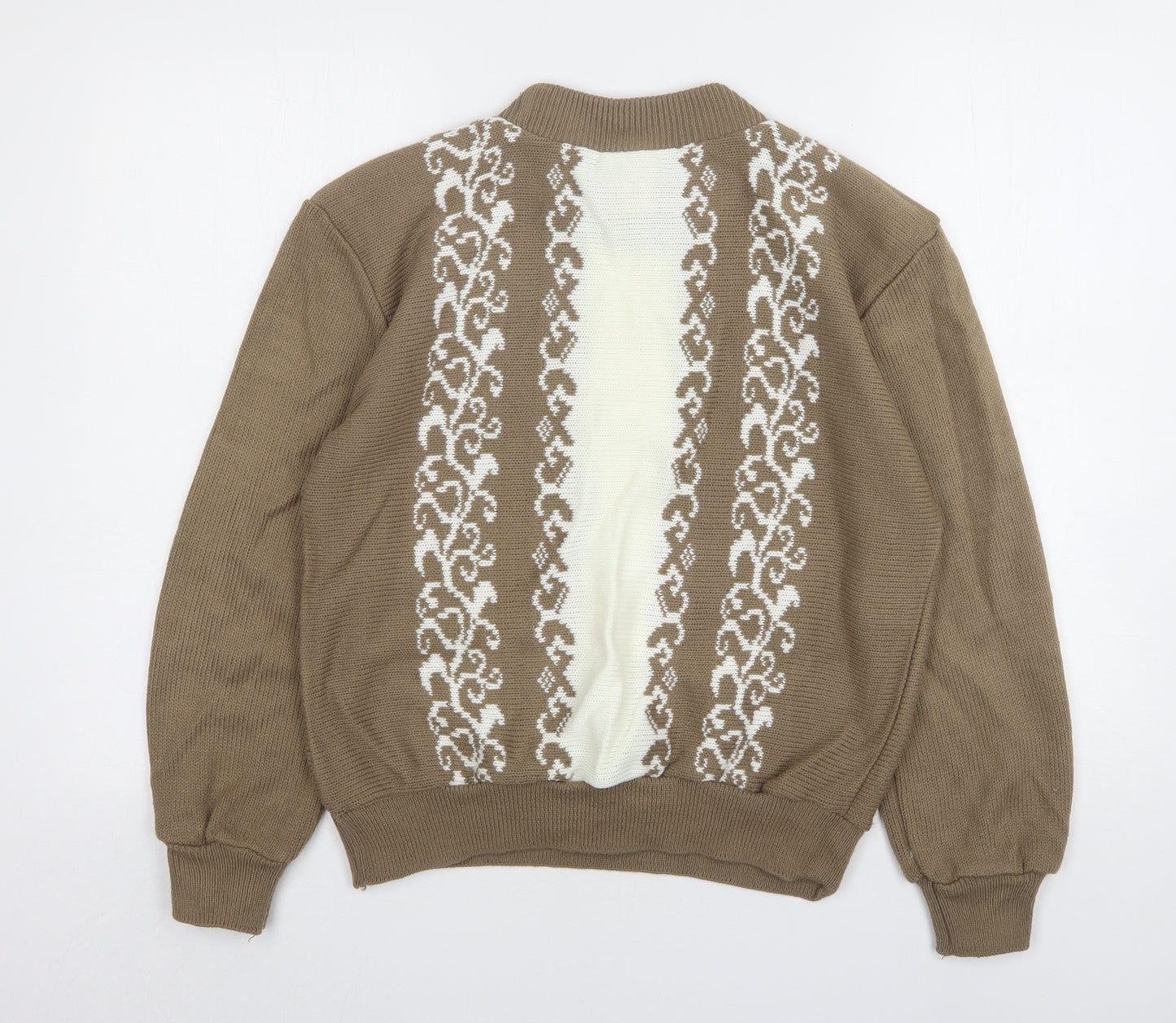 Compliments Womens Brown Round Neck Fair Isle Acrylic Pullover Jumper Size 12