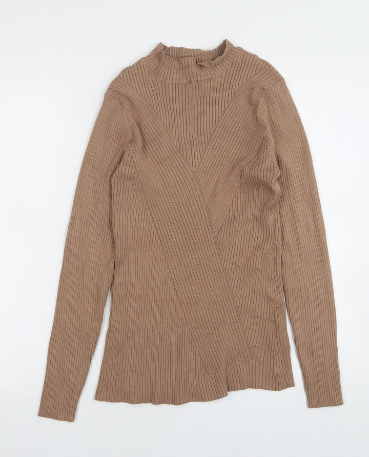 H&M Womens Beige High Neck  Viscose Pullover Jumper Size L