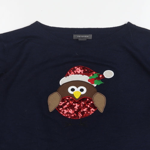 Primark Womens Blue Round Neck  Acrylic Pullover Jumper Size 10   - Christmas