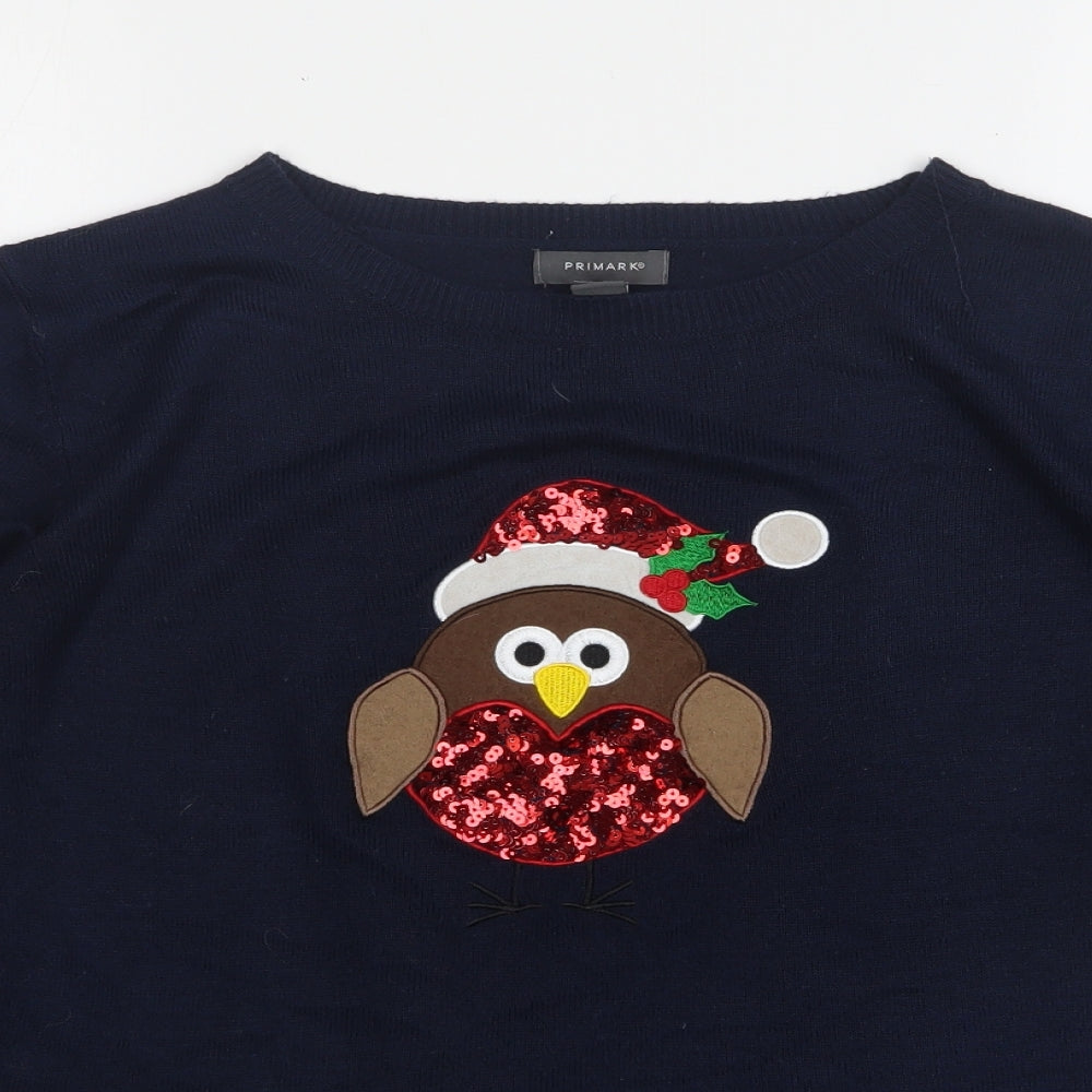 Primark Womens Blue Round Neck  Acrylic Pullover Jumper Size 10   - Christmas