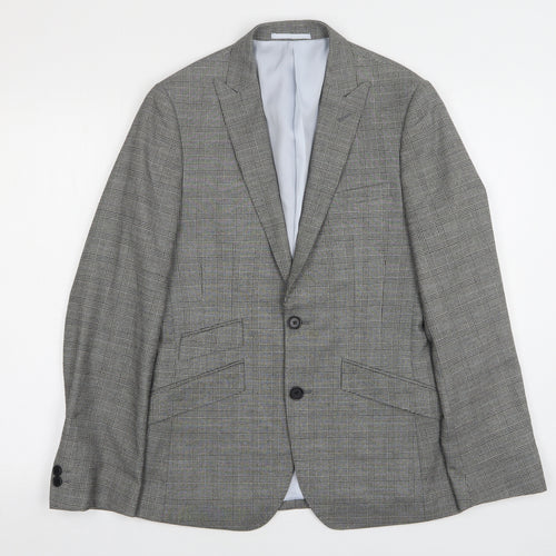 Moss Mens Grey Check Polyester Jacket Suit Jacket Size 36