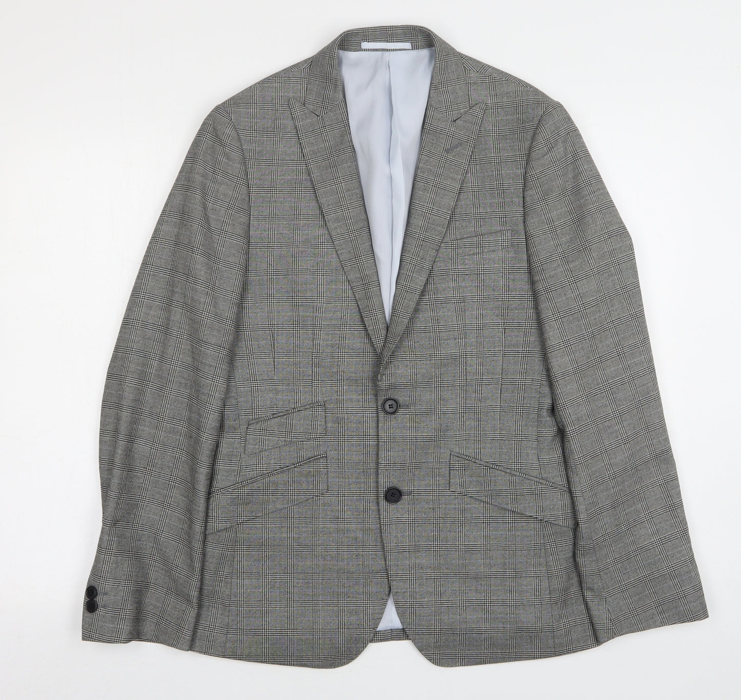 Moss Mens Grey Check Polyester Jacket Suit Jacket Size 36