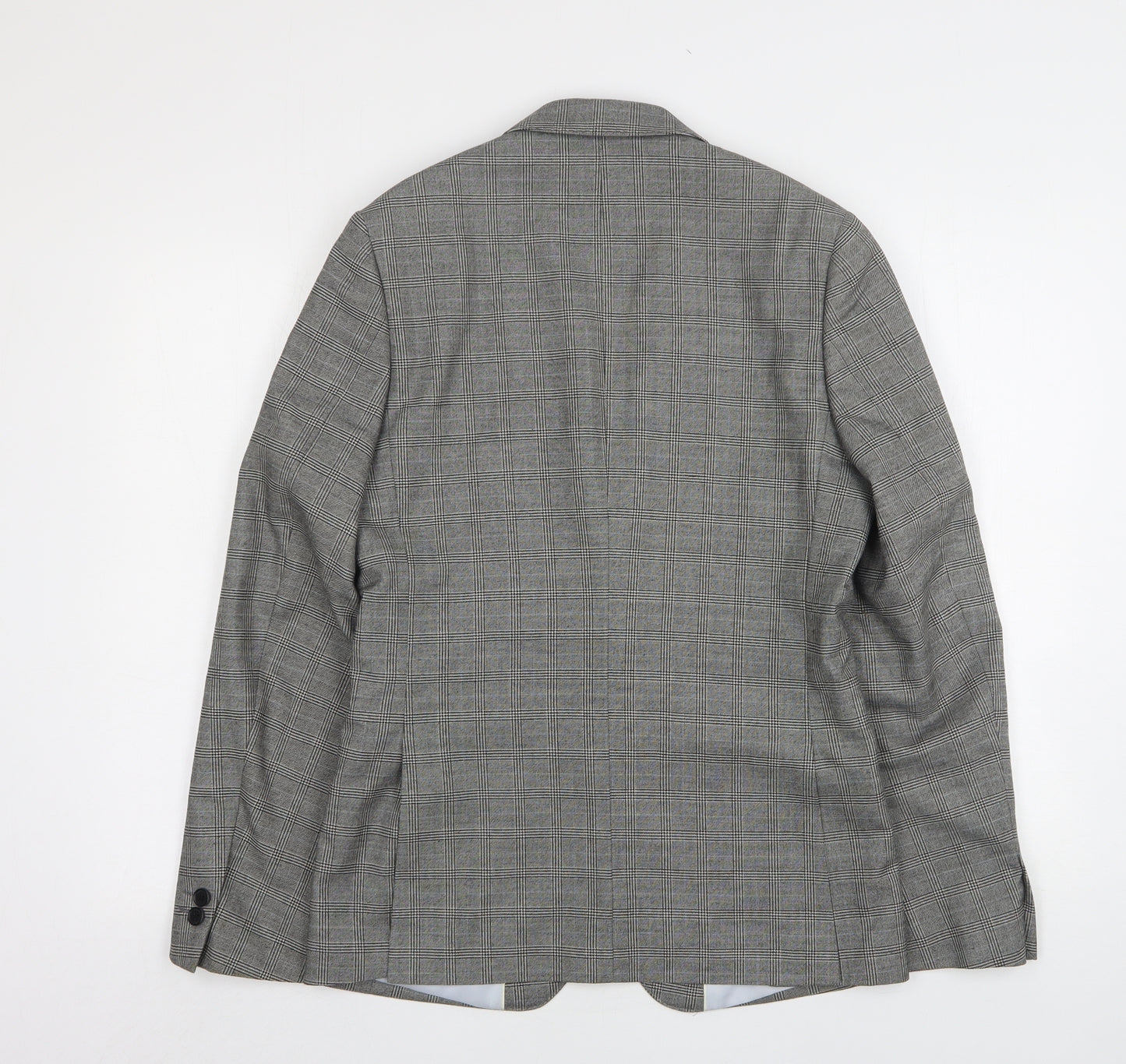 Moss Mens Grey Check Polyester Jacket Suit Jacket Size 36