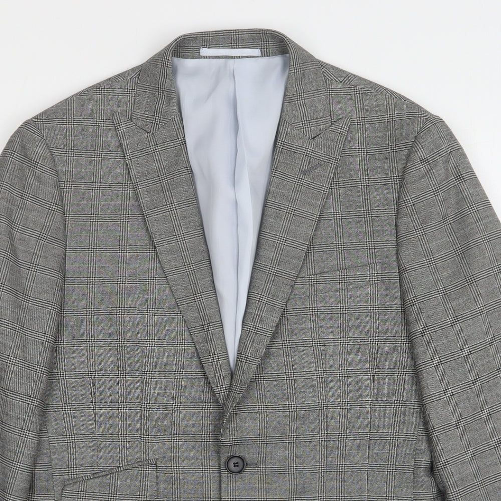 Moss Mens Grey Check Polyester Jacket Suit Jacket Size 36