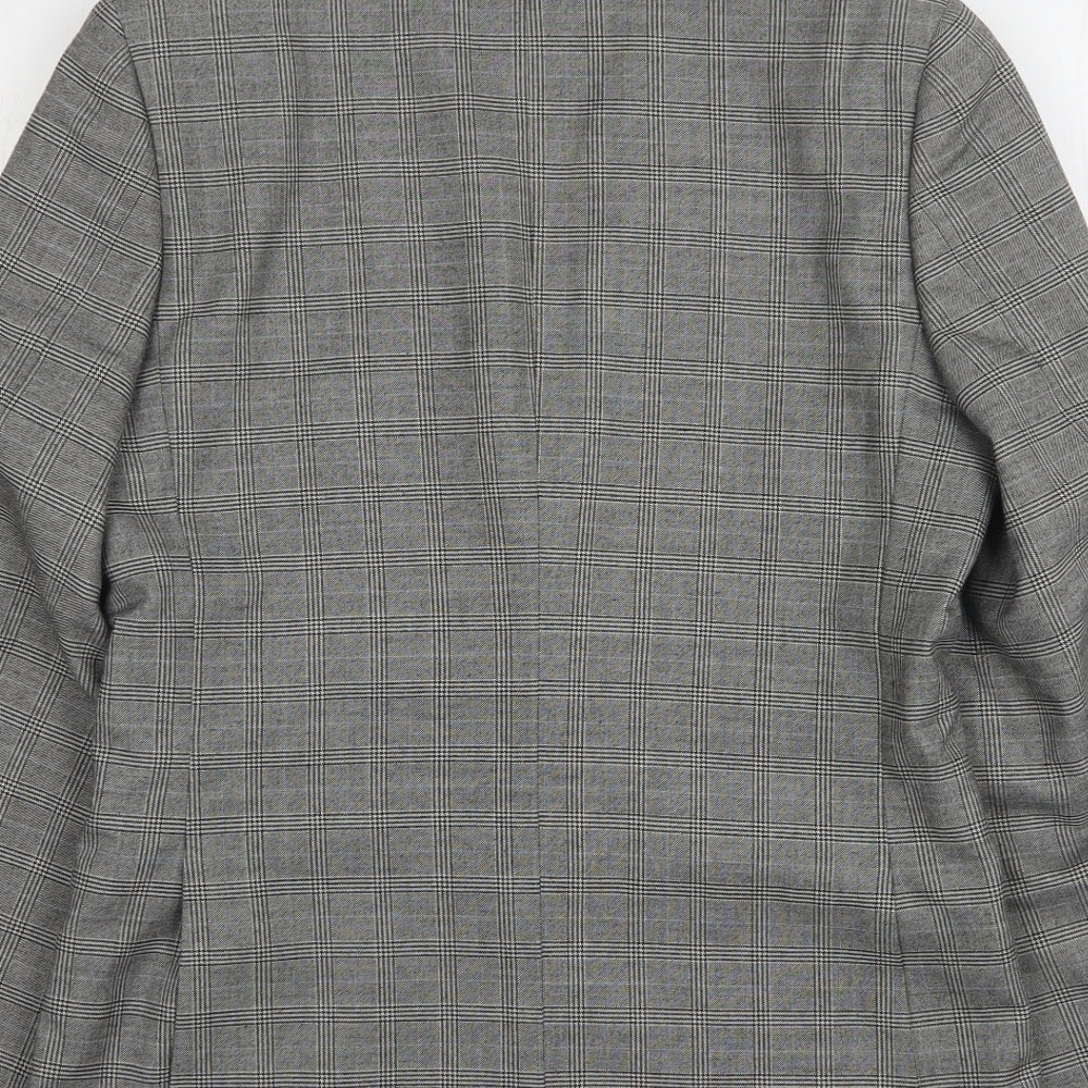 Moss Mens Grey Check Polyester Jacket Suit Jacket Size 36