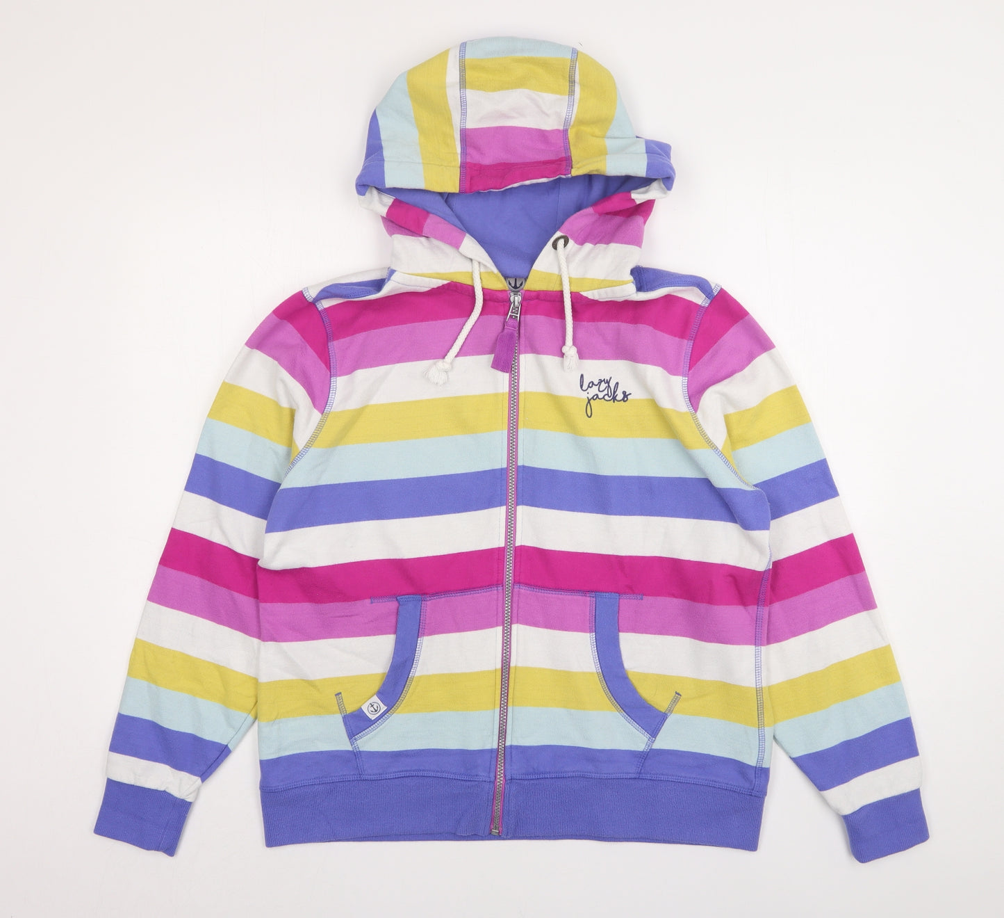 Lazy Jacks Womens Multicoloured Striped Cotton Full Zip Hoodie Size 14
