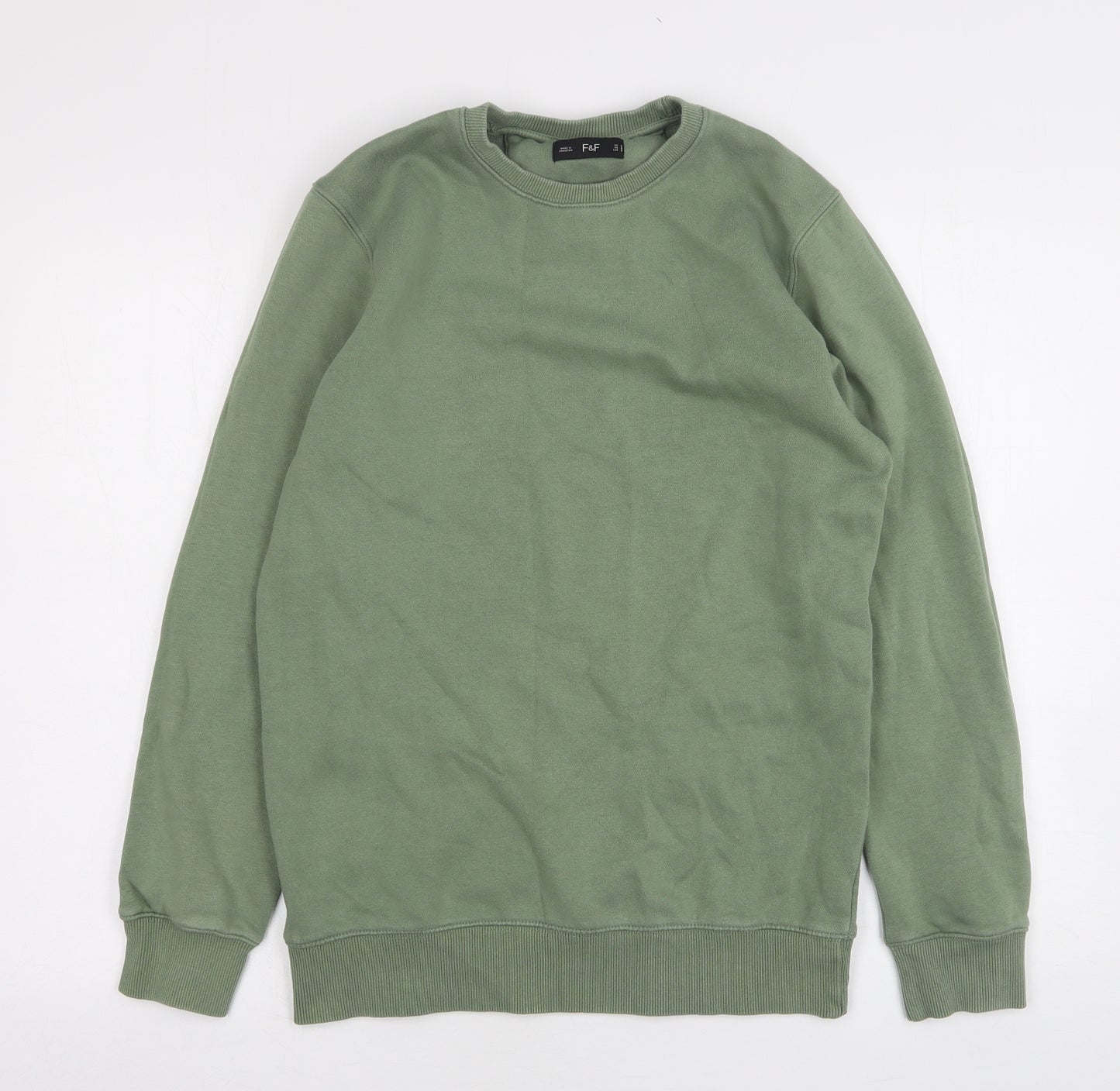 F&F Mens Green  Cotton Pullover Sweatshirt Size S