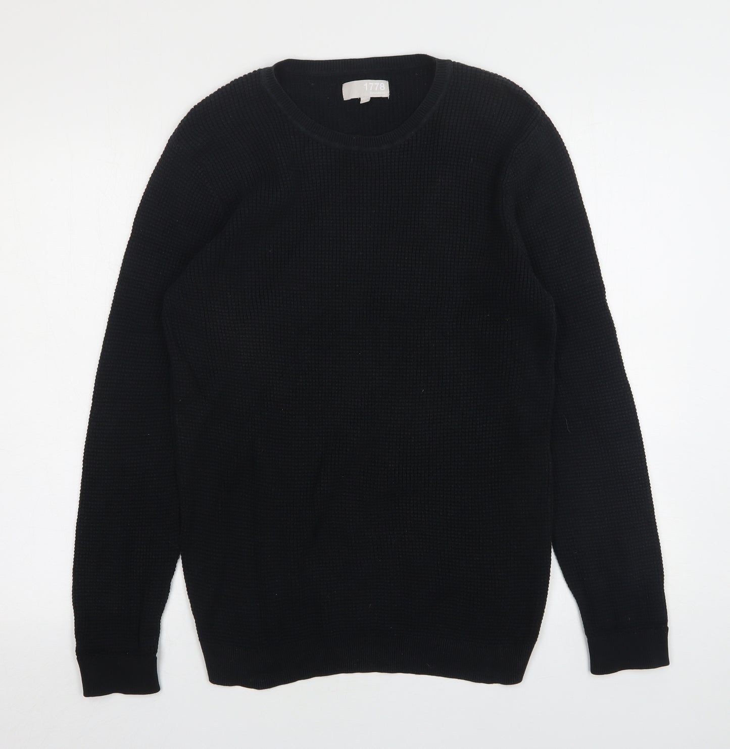 1778 Mens Black Round Neck  Cotton Pullover Jumper Size M