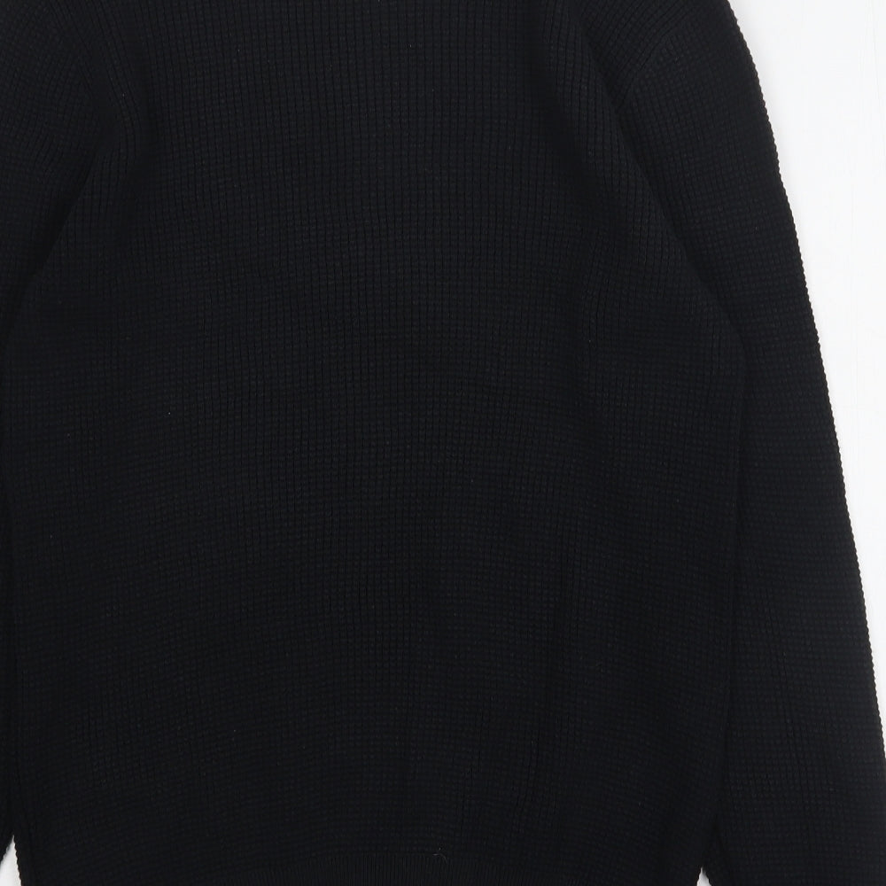 1778 Mens Black Round Neck  Cotton Pullover Jumper Size M
