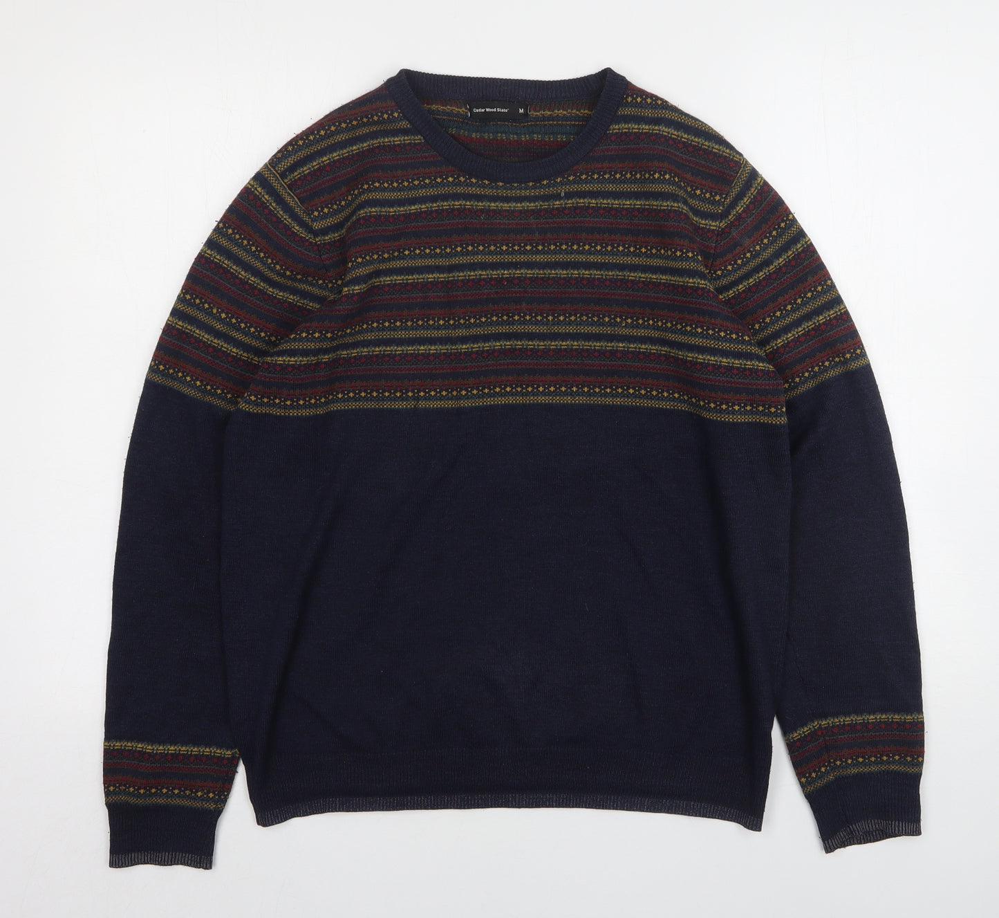 Cedar Wood State Mens Multicoloured Round Neck Fair Isle Acrylic Pullover Jumper Size M