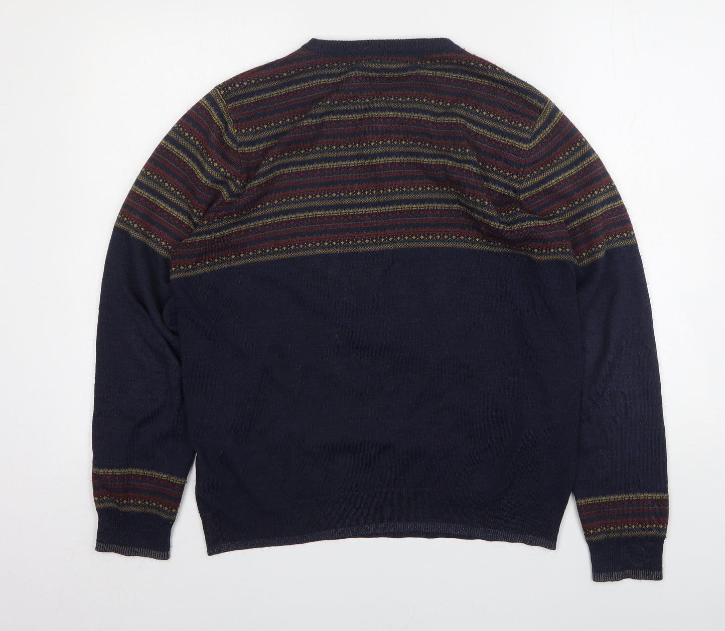 Cedar Wood State Mens Multicoloured Round Neck Fair Isle Acrylic Pullover Jumper Size M