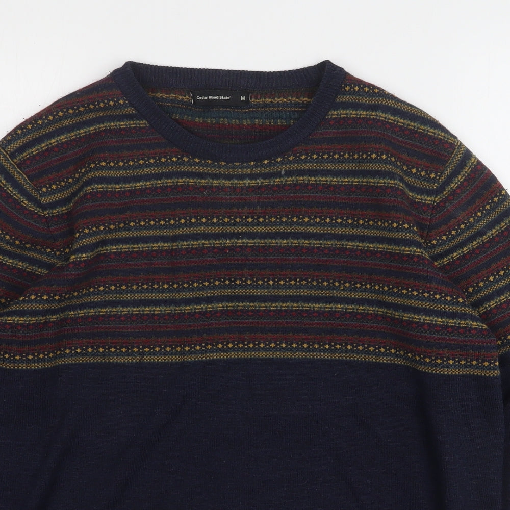 Cedar Wood State Mens Multicoloured Round Neck Fair Isle Acrylic Pullover Jumper Size M