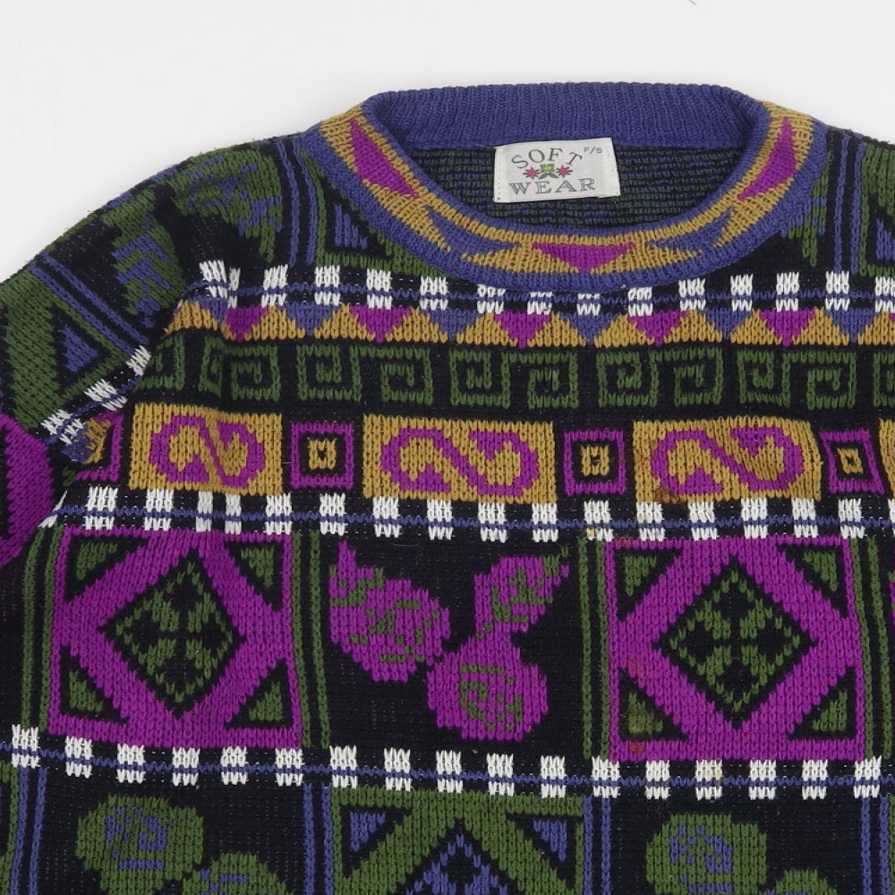 Soft Wear Womens Multicoloured Round Neck Fair Isle Acrylic Pullover Jumper One Size