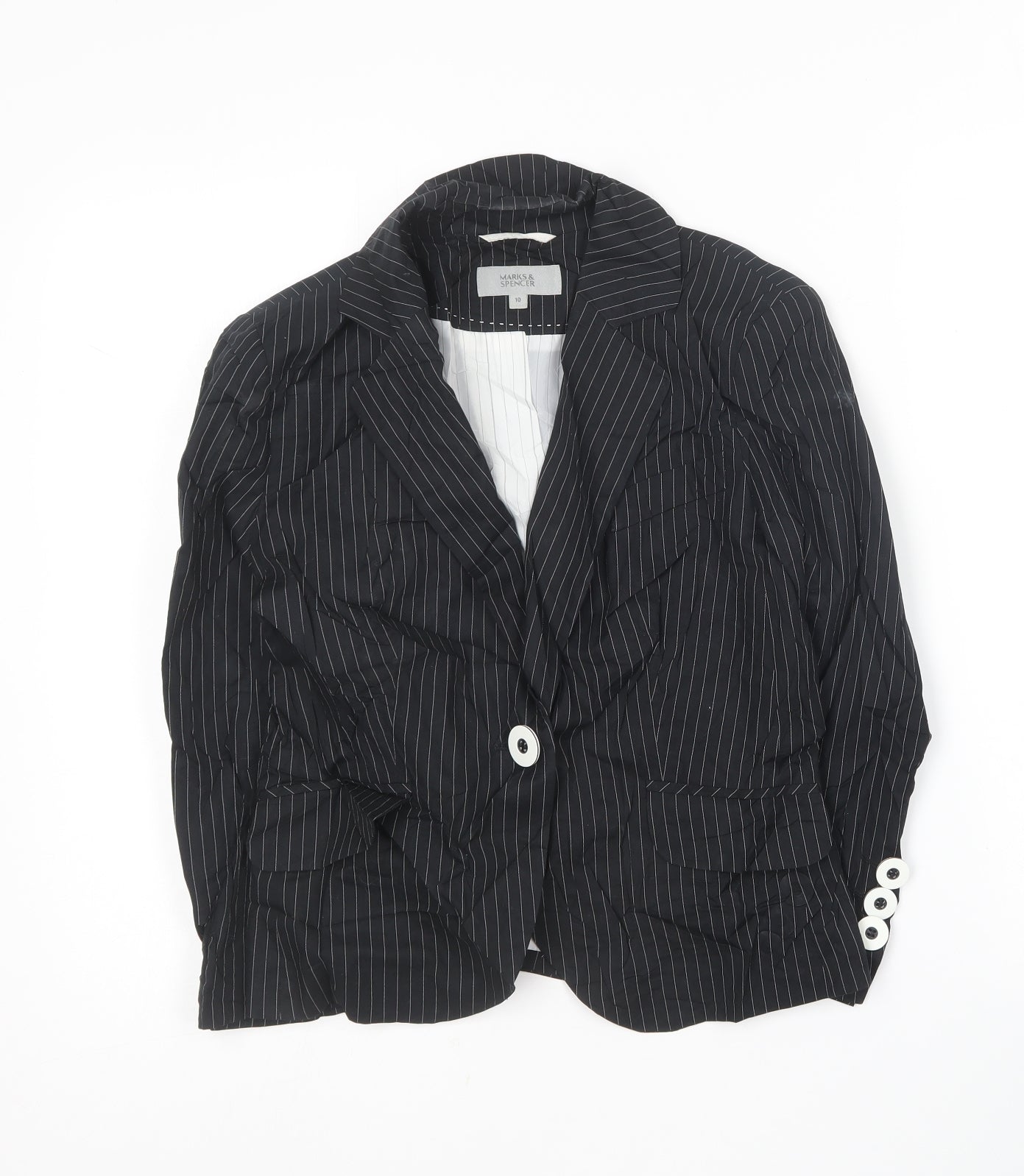 Marks and Spencer Womens Black Striped  Jacket Blazer Size 10