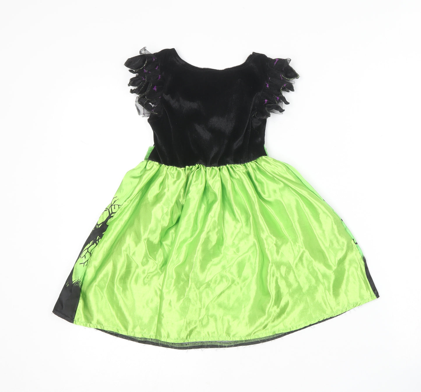 F&F Girls Green  Polyester Skater Dress  Size 2-3 Years  Round Neck  - Witch costume