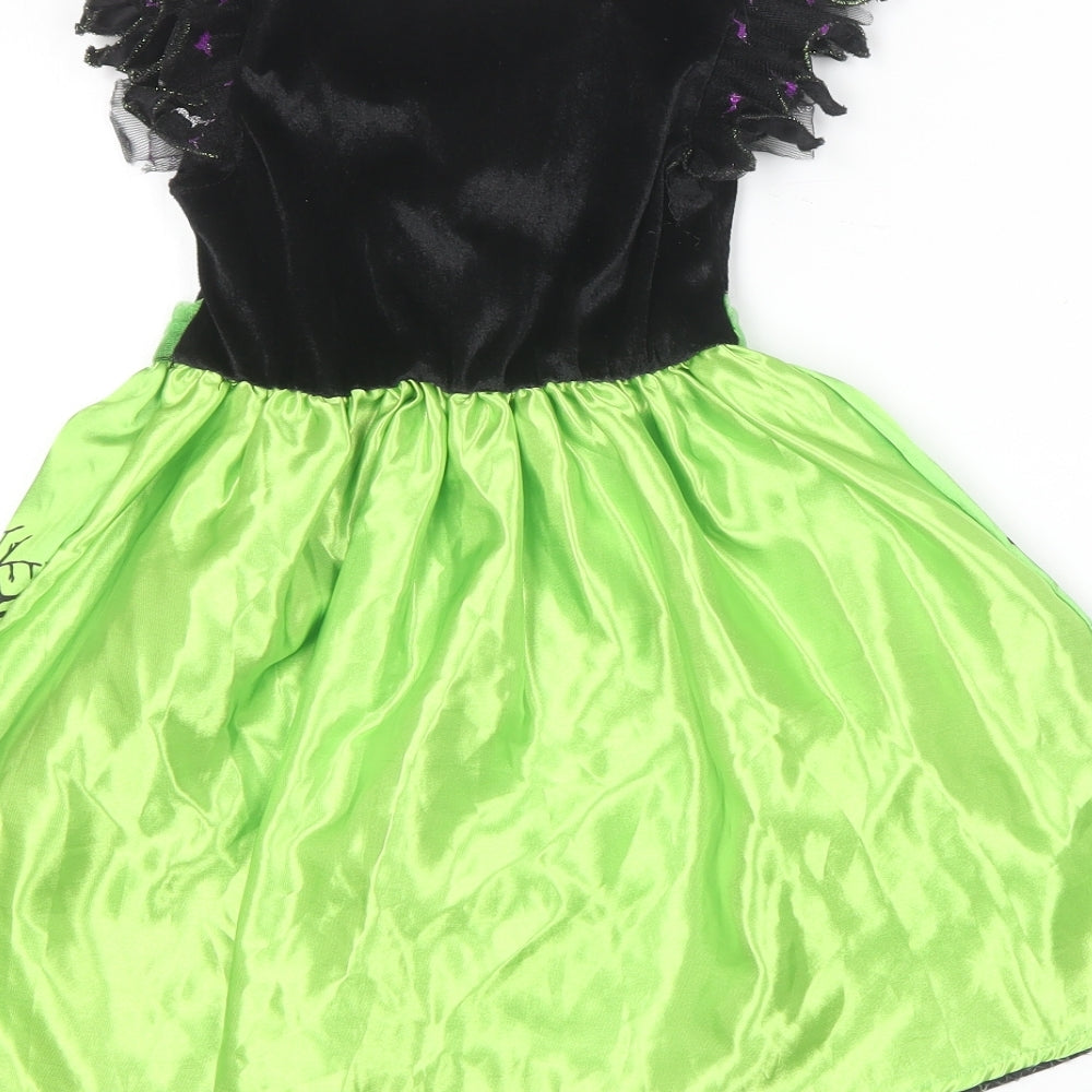 F&F Girls Green  Polyester Skater Dress  Size 2-3 Years  Round Neck  - Witch costume