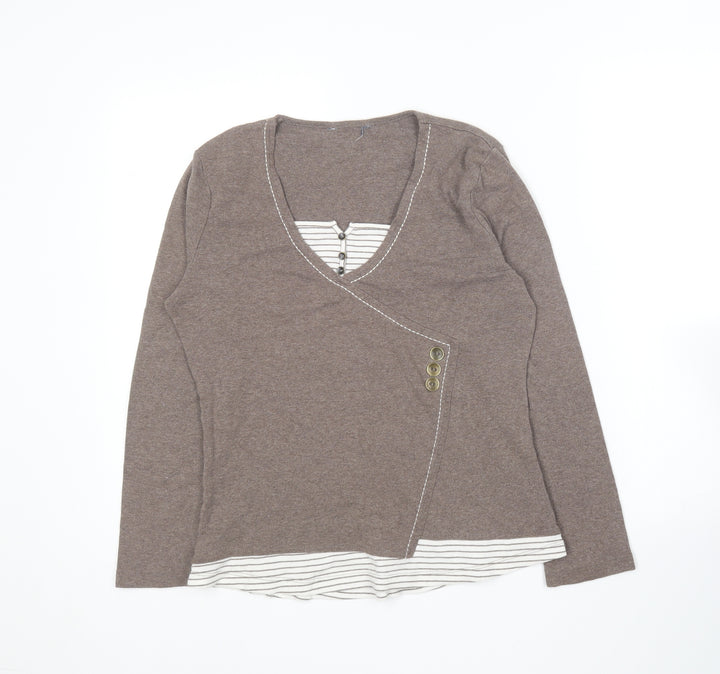 M&Co Womens Brown Round Neck  Cotton Pullover Jumper Size L