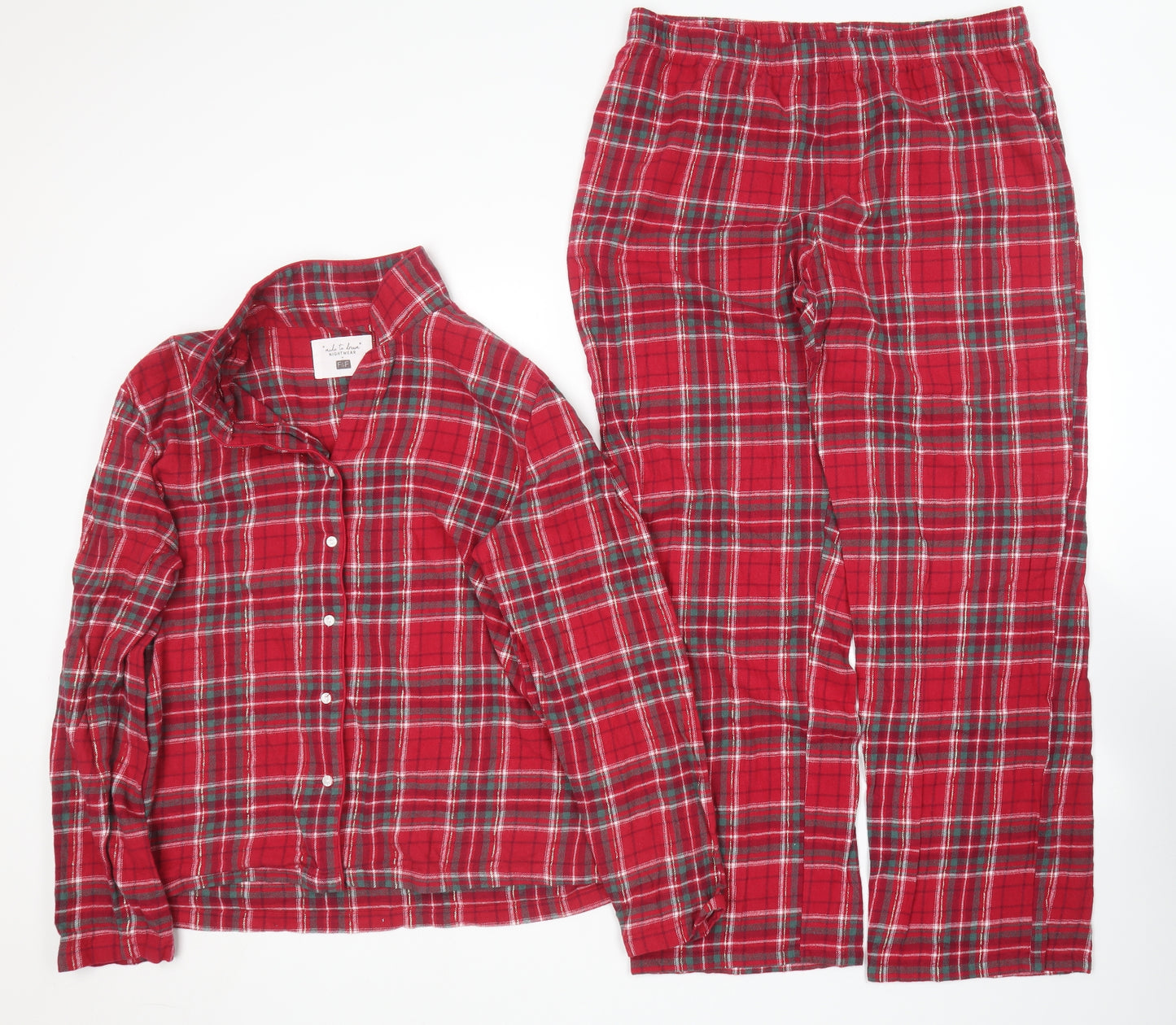 F&F Womens Red Plaid Cotton Top Pyjama Set Size 12