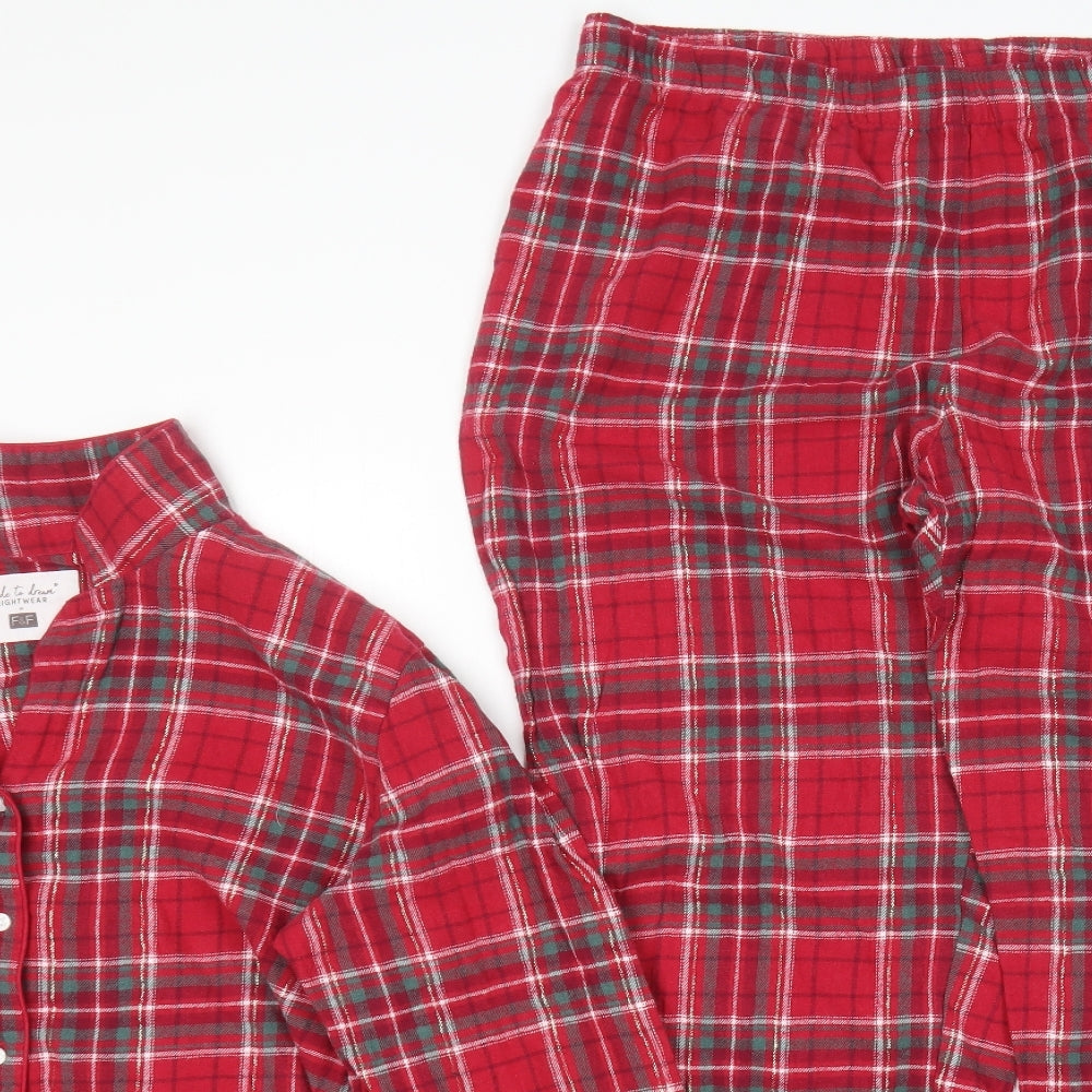 F&F Womens Red Plaid Cotton Top Pyjama Set Size 12