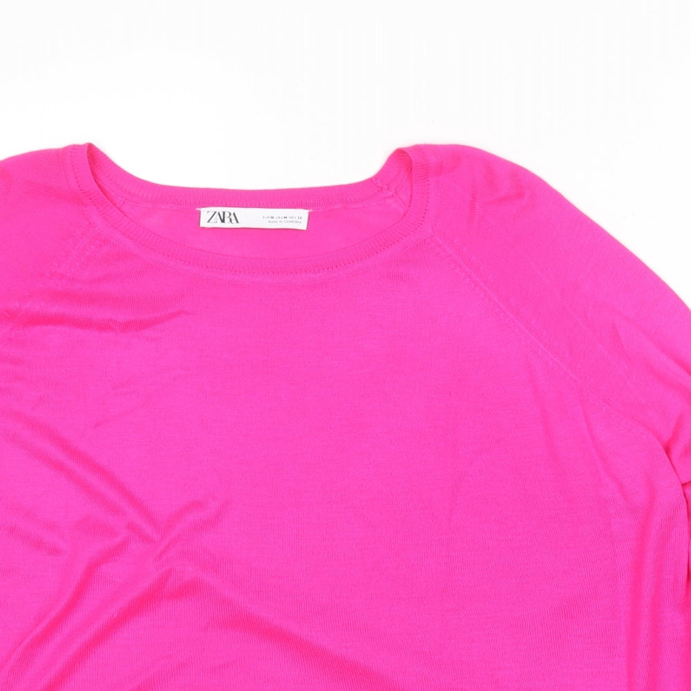 Zara Womens Pink  Viscose Basic T-Shirt Size M Round Neck