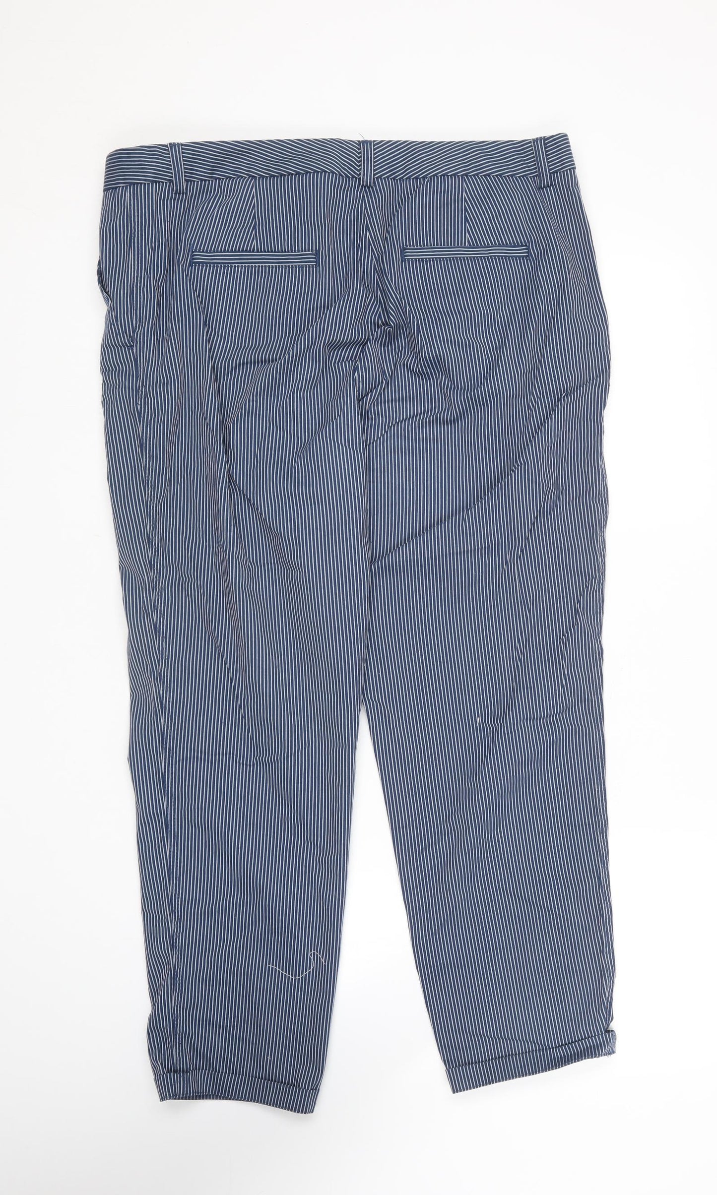 Marks and Spencer Womens Blue Striped Cotton Chino Trousers Size 18 L25 in Regular