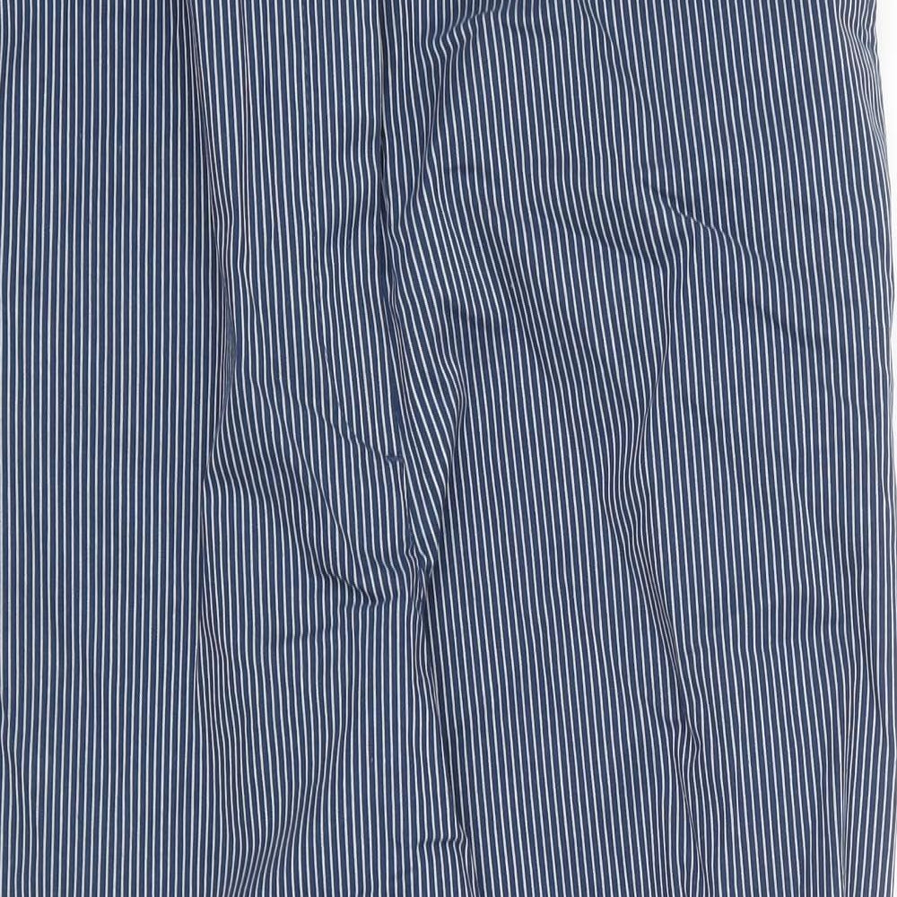 Marks and Spencer Womens Blue Striped Cotton Chino Trousers Size 18 L25 in Regular