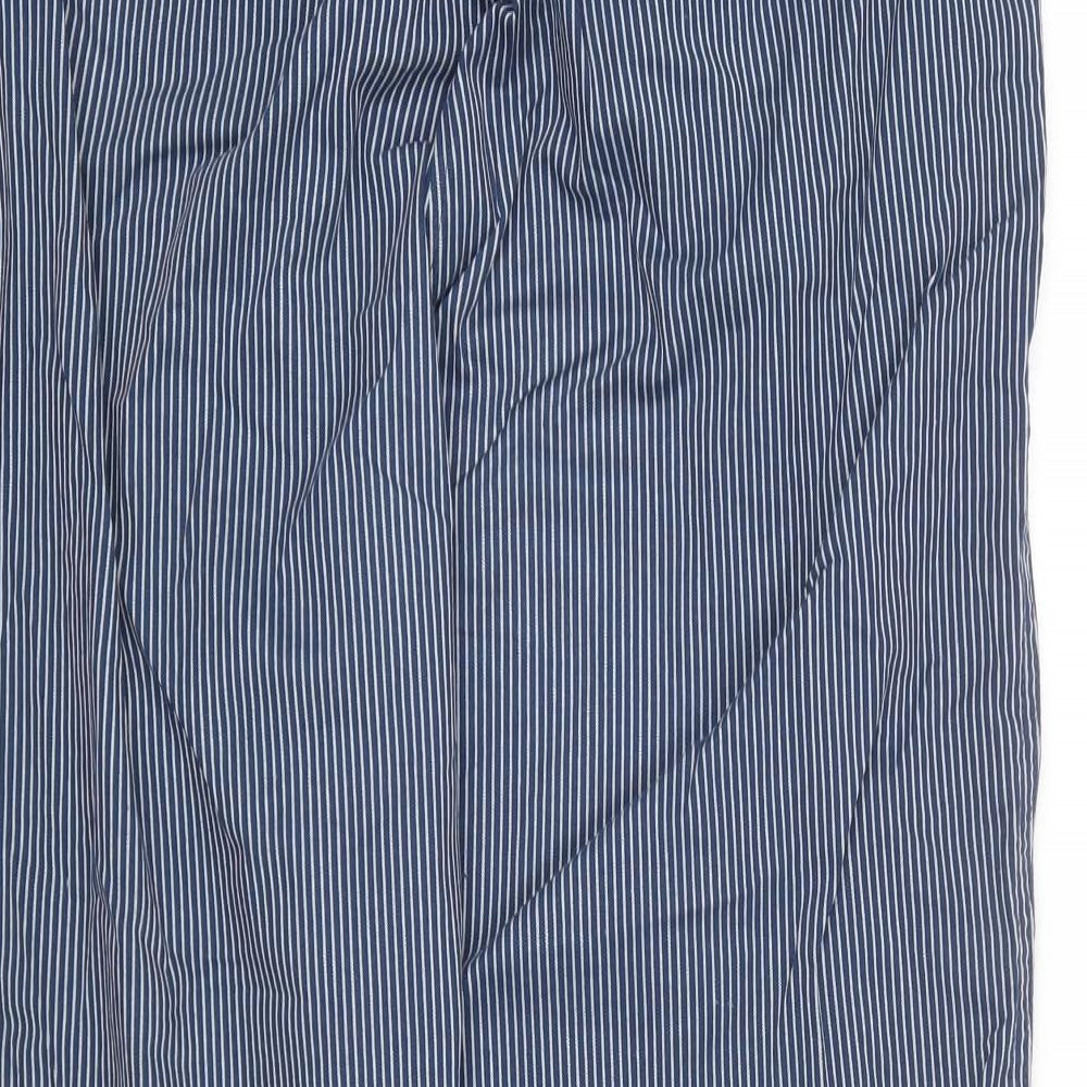Marks and Spencer Womens Blue Striped Cotton Chino Trousers Size 18 L25 in Regular