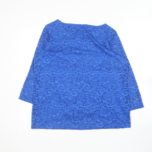 Marks and Spencer Womens Blue  Polyamide Basic T-Shirt Size 16 Round Neck