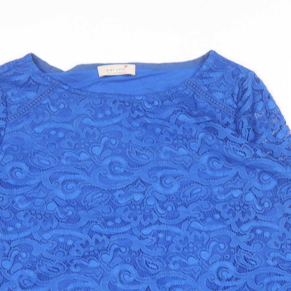 Marks and Spencer Womens Blue  Polyamide Basic T-Shirt Size 16 Round Neck