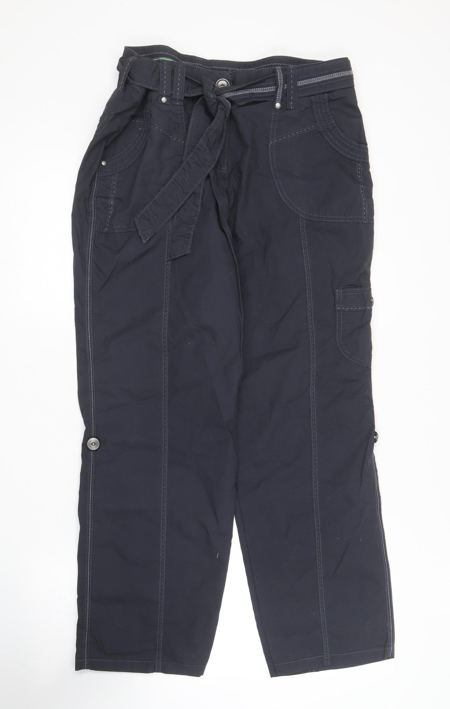 Marks and Spencer Womens Blue  Cotton Cargo Trousers Size 14 L28 in Regular