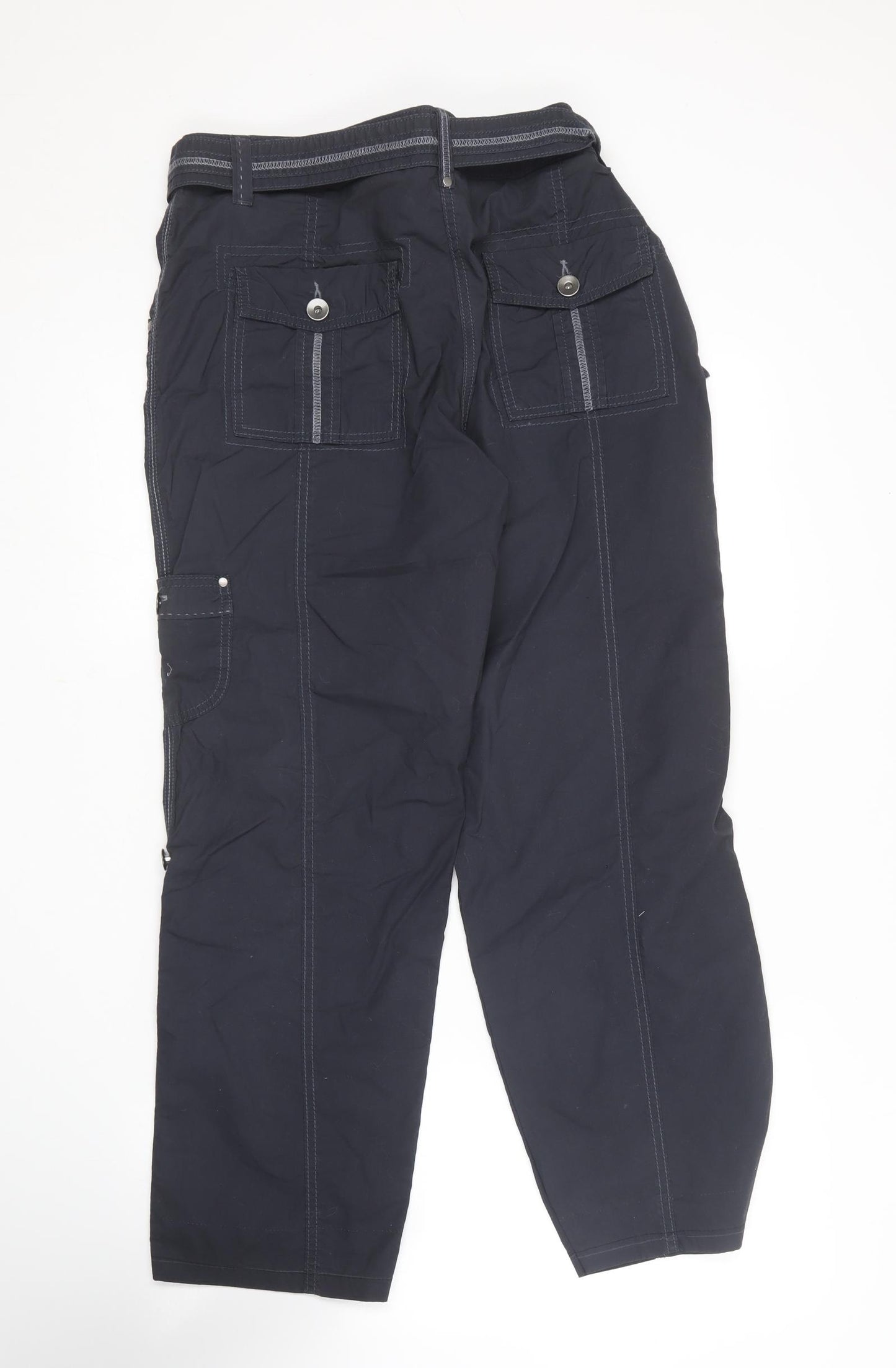 Marks and Spencer Womens Blue  Cotton Cargo Trousers Size 14 L28 in Regular