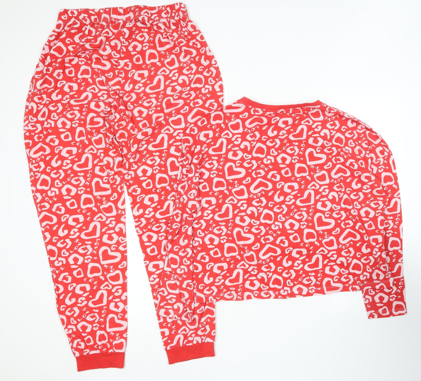 Primark Womens Red Geometric Cotton Top Pyjama Set Size 14