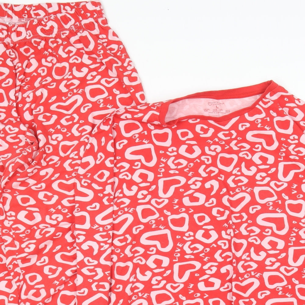 Primark Womens Red Geometric Cotton Top Pyjama Set Size 14