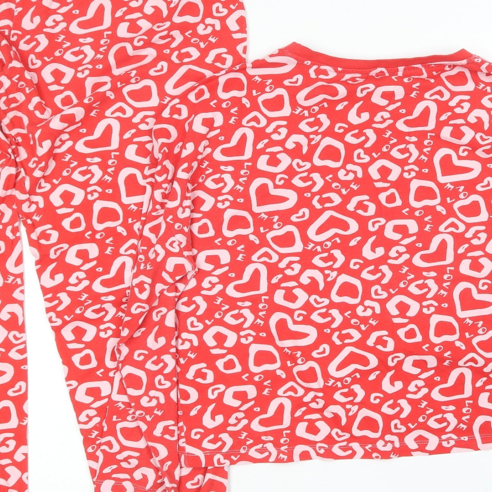 Primark Womens Red Geometric Cotton Top Pyjama Set Size 14