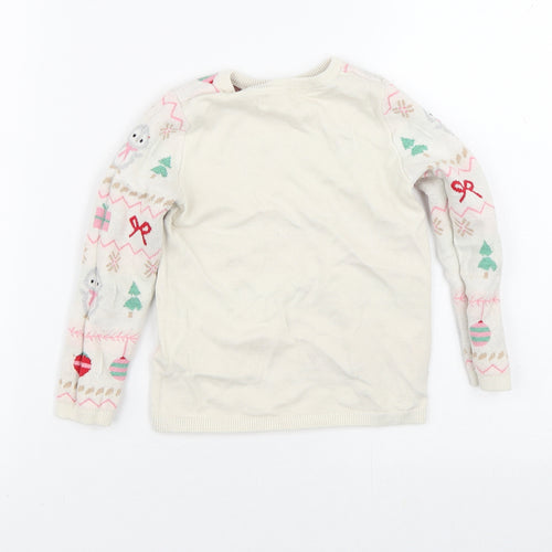 H&M Girls Beige Crew Neck Geometric Cotton Pullover Jumper Size 2-3 Years   - Christmas Jumper