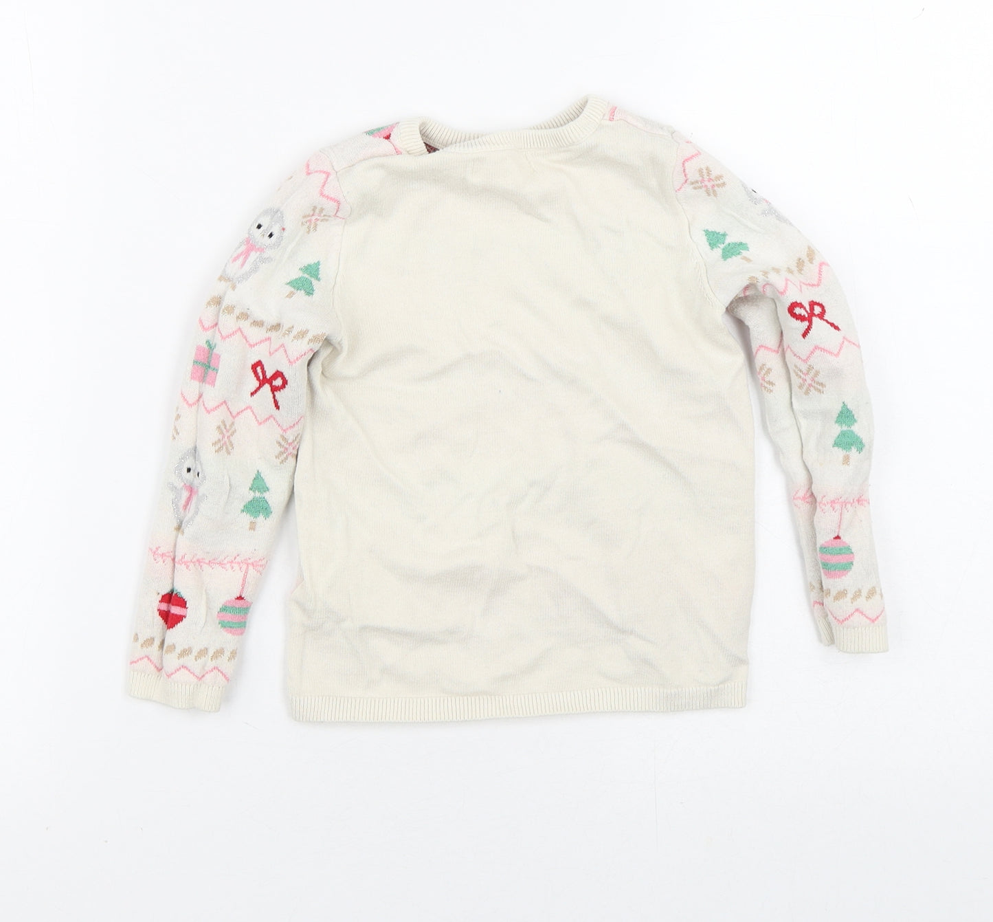 H&M Girls Beige Crew Neck Geometric Cotton Pullover Jumper Size 2-3 Years   - Christmas Jumper