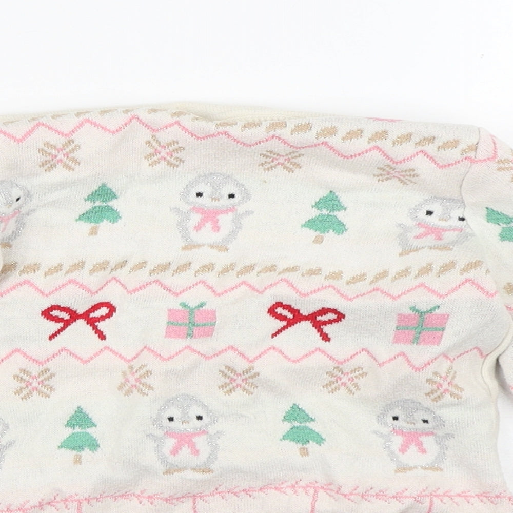 H&M Girls Beige Crew Neck Geometric Cotton Pullover Jumper Size 2-3 Years   - Christmas Jumper