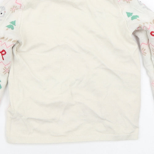 H&M Girls Beige Crew Neck Geometric Cotton Pullover Jumper Size 2-3 Years   - Christmas Jumper