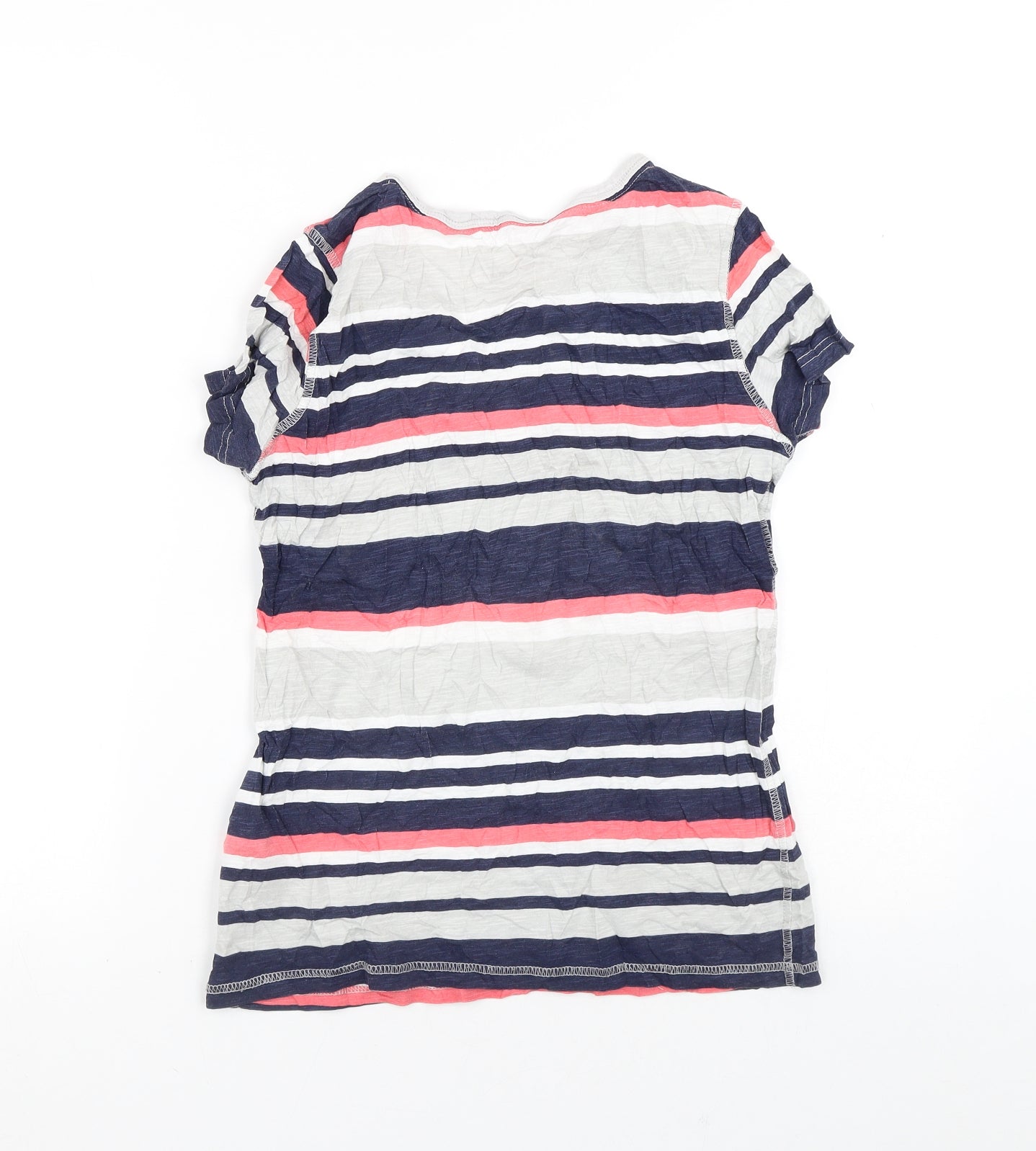 F&F Womens Grey Striped Cotton Basic T-Shirt Size 10 Round Neck