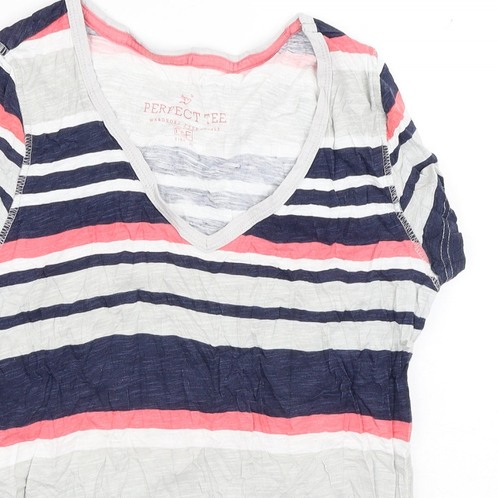 F&F Womens Grey Striped Cotton Basic T-Shirt Size 10 Round Neck