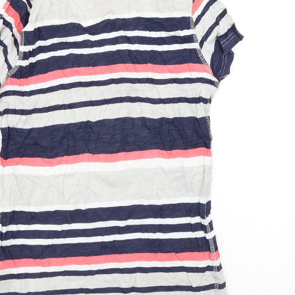 F&F Womens Grey Striped Cotton Basic T-Shirt Size 10 Round Neck