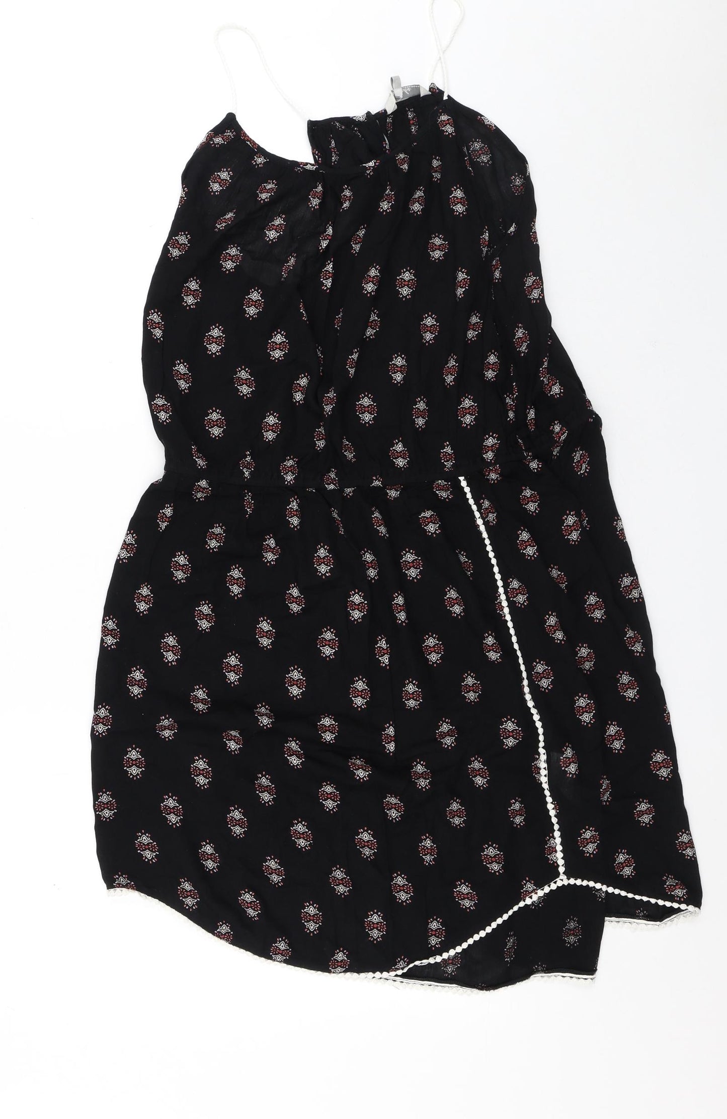 Peacocks Womens Black Geometric Viscose A-Line  Size 16  Square Neck