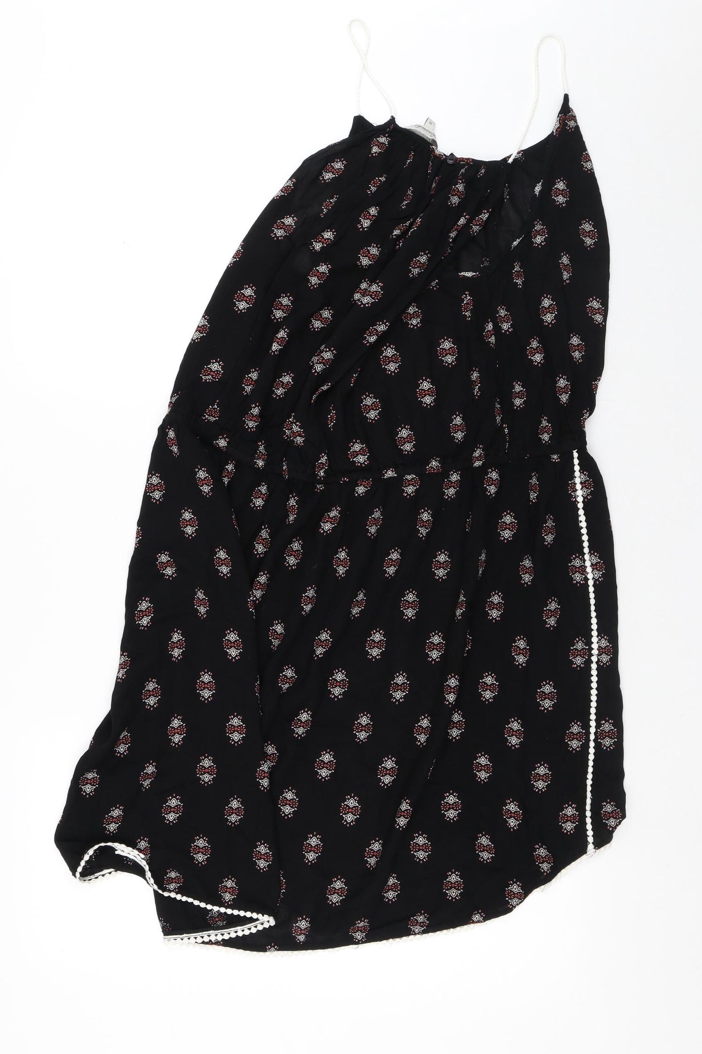 Peacocks Womens Black Geometric Viscose A-Line  Size 16  Square Neck