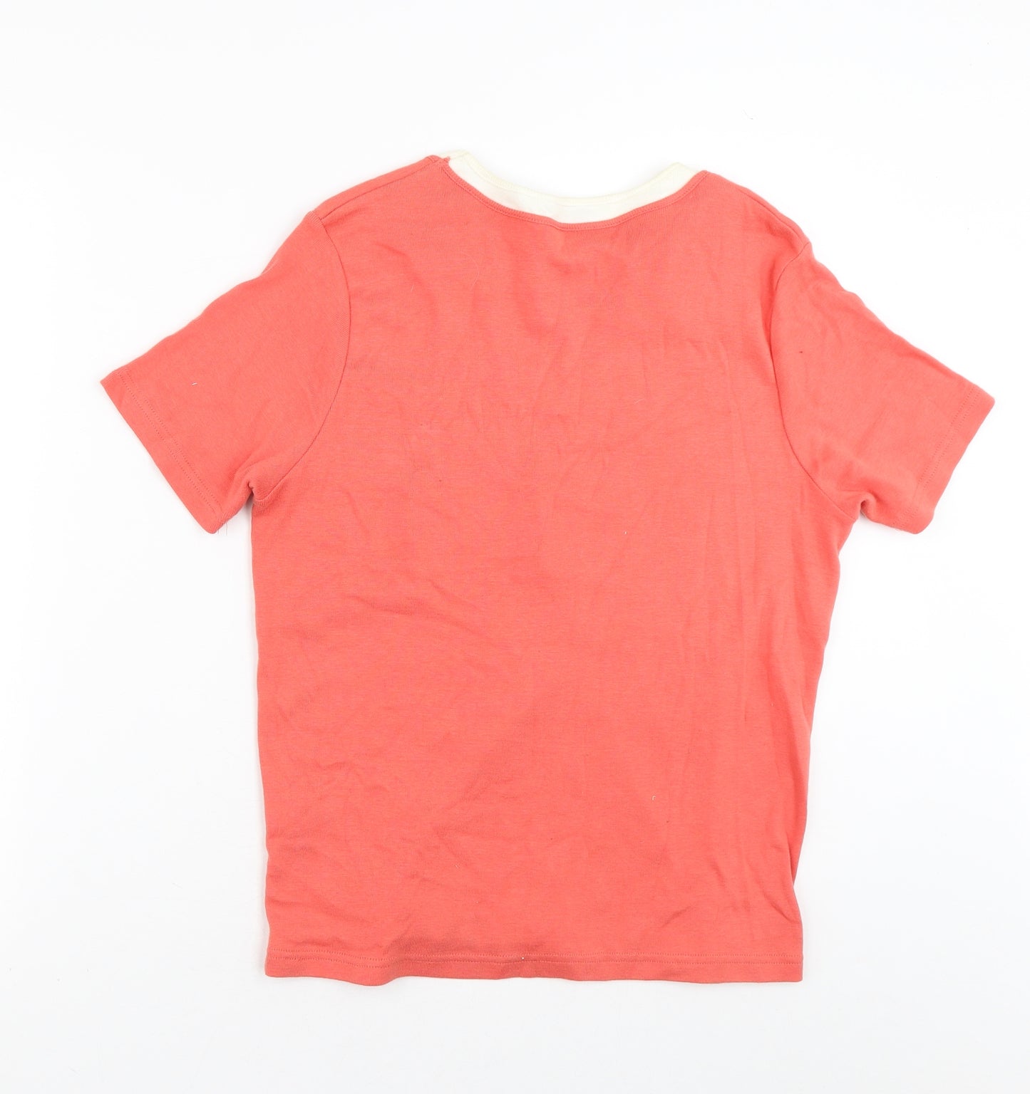 Carolyn Taylor Womens Orange Striped 100% Cotton Basic T-Shirt Size S V-Neck - Two Layers