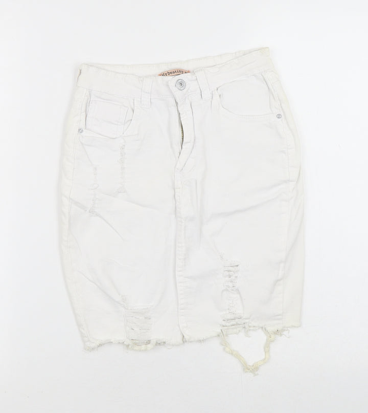 Mybestiny Womens White  Cotton Straight & Pencil Skirt Size XS    - Cut off Distressed