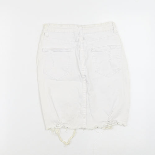 Mybestiny Womens White  Cotton Straight & Pencil Skirt Size XS    - Cut off Distressed