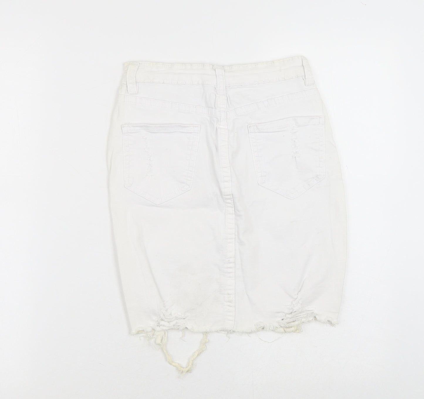 Mybestiny Womens White  Cotton Straight & Pencil Skirt Size XS    - Cut off Distressed